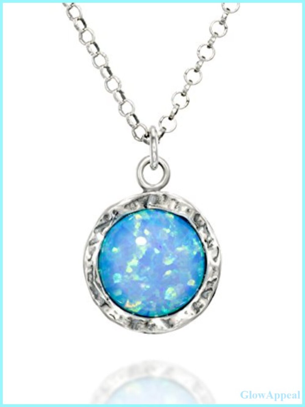 Sterling Silver Necklace Round Created Opal Pendant 18" Adjustable